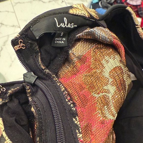 Lulu's Black and Gold Floral Mini Dress - Picture 5 of 6